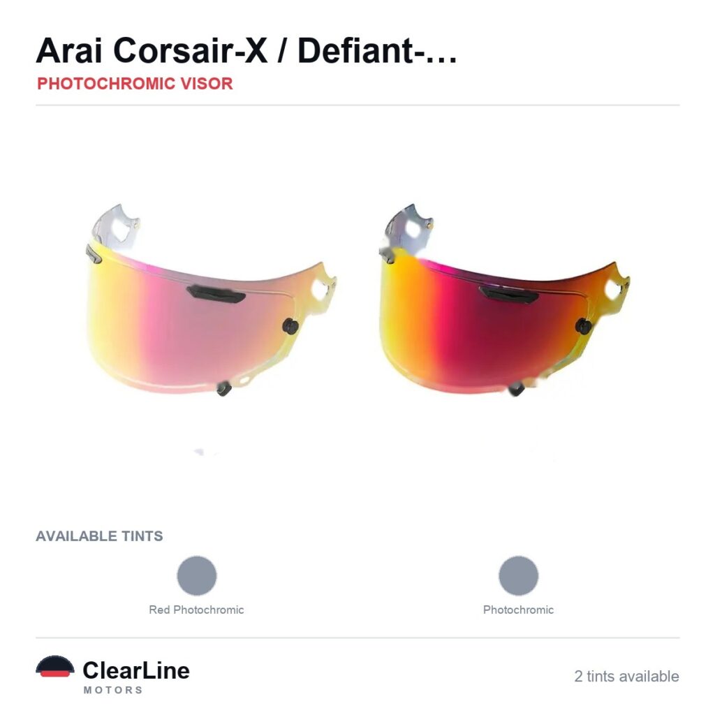 Arai Corsair-X / Defiant-X / Quantum-X / QV-Pro & more Photochromic Visor — Auto-Tint Day & Night