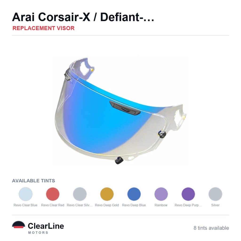 Arai Corsair-X / Defiant-X / Quantum-X / RX-7V & more Replacement Visor — Iridium, Smoke, Clear Tints