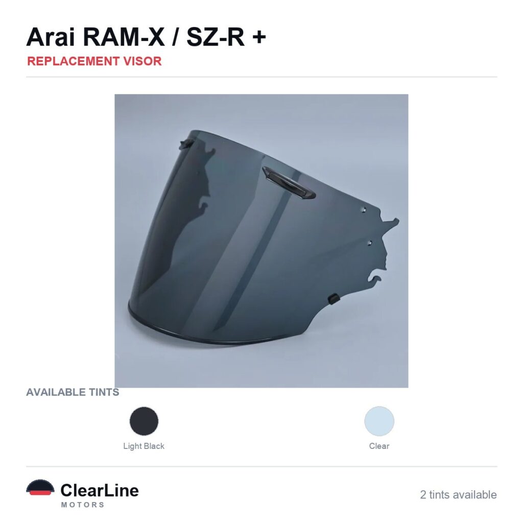 Arai RAM-X / SZ-R Evo / SZ-R / VZ-Ram Replacement Visor — Smoke, Clear Tints