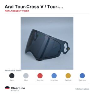 Arai Tour-Cross V / Tour-X5 / XD-5 Replacement Visor — Iridium, Smoke, Gold Tints