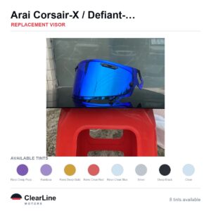 Arai Corsair-X / Defiant-X / Neo / Quantum-X & more Replacement Visor — Iridium, Smoke, Clear Tints