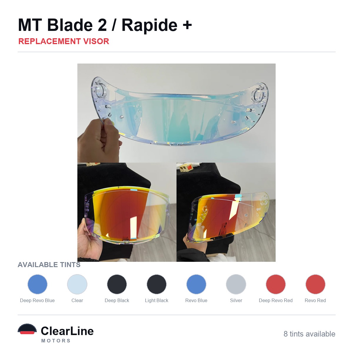 MT Blade 2 / Rapide / Revenge 2 / Targo Replacement Visor — Iridium, Smoke, Clear Tints