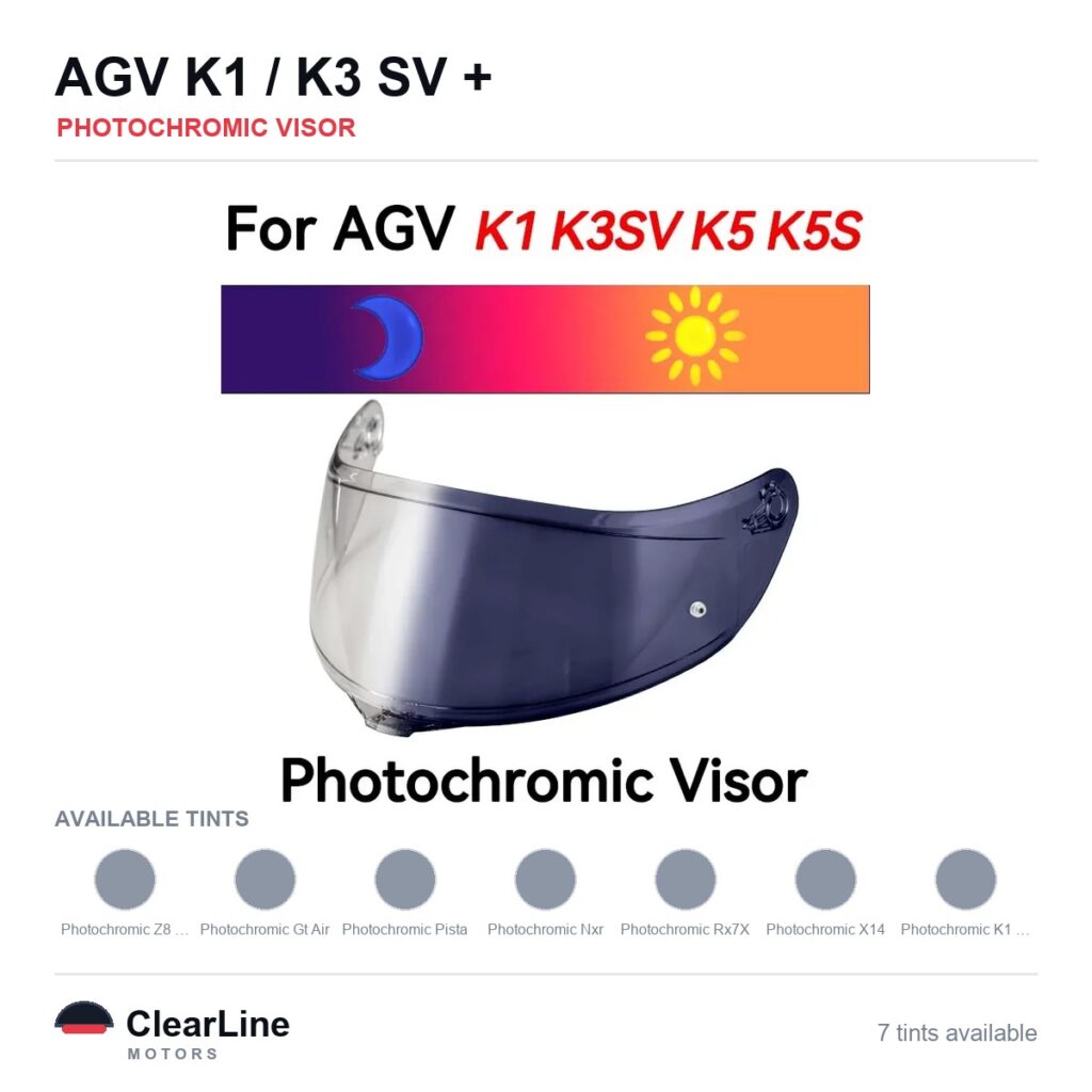 AGV K1 / K3 SV / Arai RX-7X / Shoei GT-Air & more Photochromic Visor