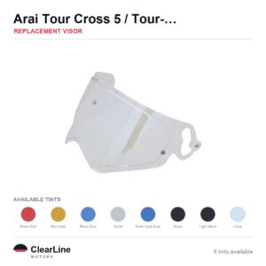 Arai Tour-Cross V / Tour-X5 / XD-5 Replacement Visor — Iridium, Smoke, Clear Tints