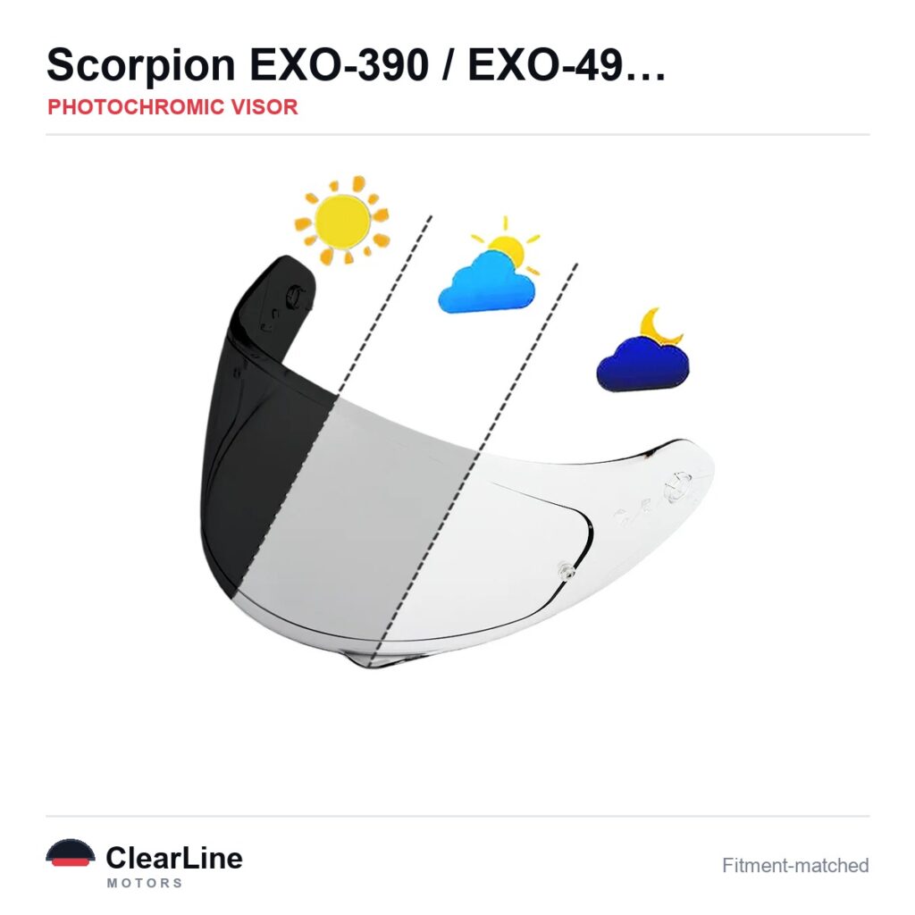 Scorpion EXO-390 / EXO-491 / EXO-R2000 / EXO-R410 & more Photochromic Visor