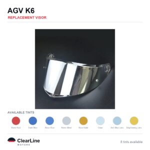 AGV K6 Replacement Visor — Iridium, Smoke, Clear Tints