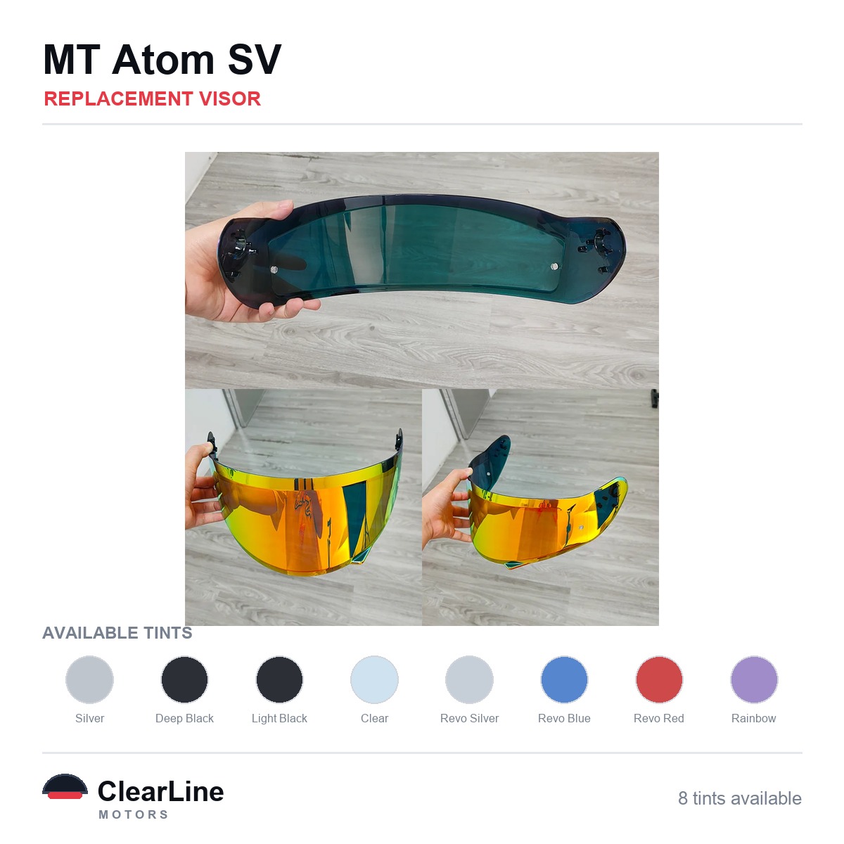 MT Atom SV Replacement Visor — Iridium, Smoke, Clear Tints