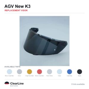 AGV New K3 Replacement Visor — Iridium, Smoke, Clear Tints