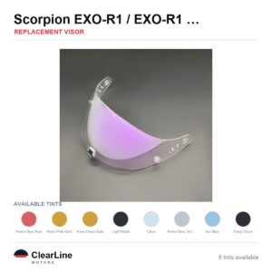 Scorpion EXO R1 Air / EXO-R1 Replacement Visor — Iridium, Smoke, Clear Tints