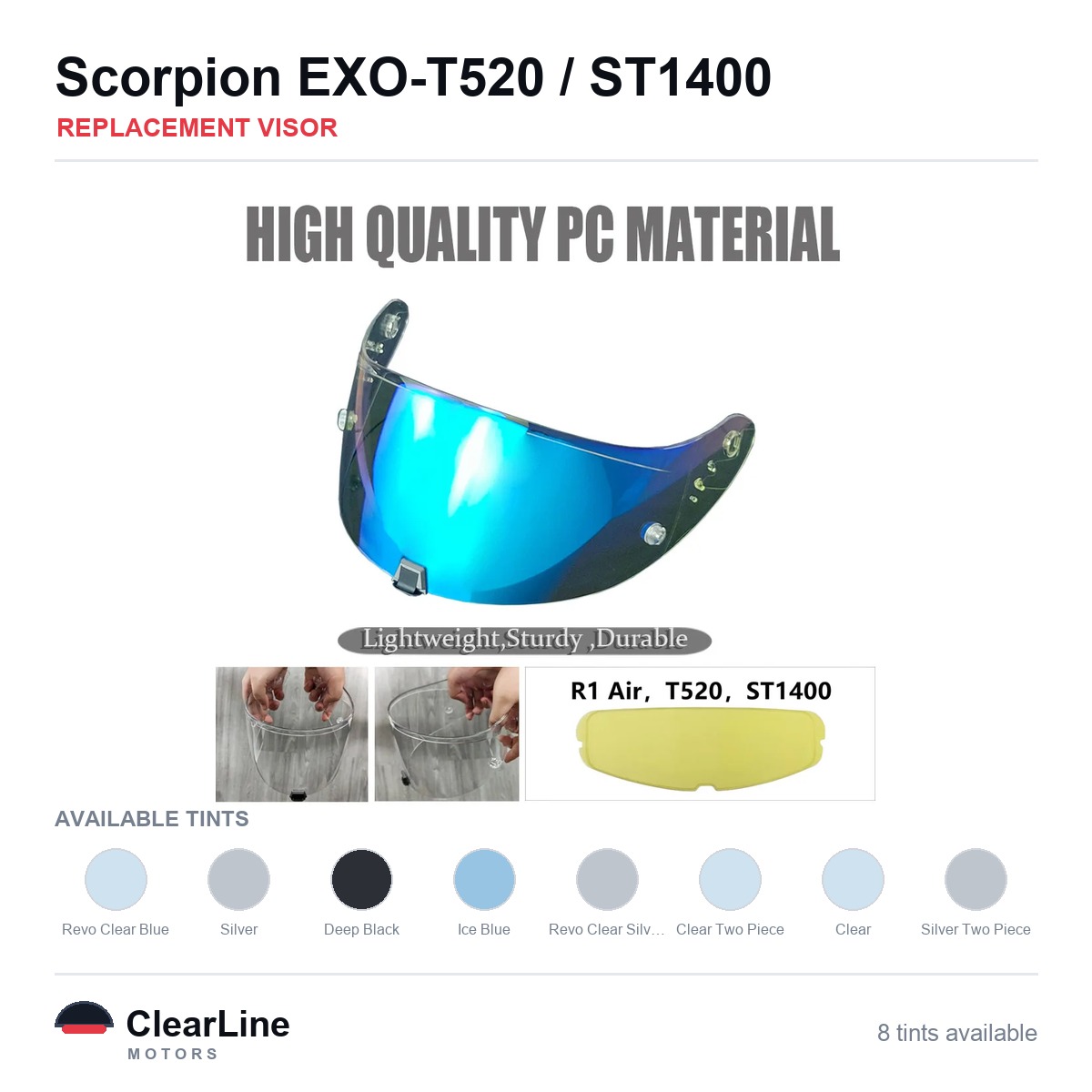 Scorpion EXO-T520 / ST1400 Replacement Visor — Iridium, Smoke, Clear Tints