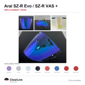 Arai SZ-R Evo / SZ-R VAS / SZ-Ram X / VZ-Ram Replacement Visor — Iridium, Smoke, Clear Tints
