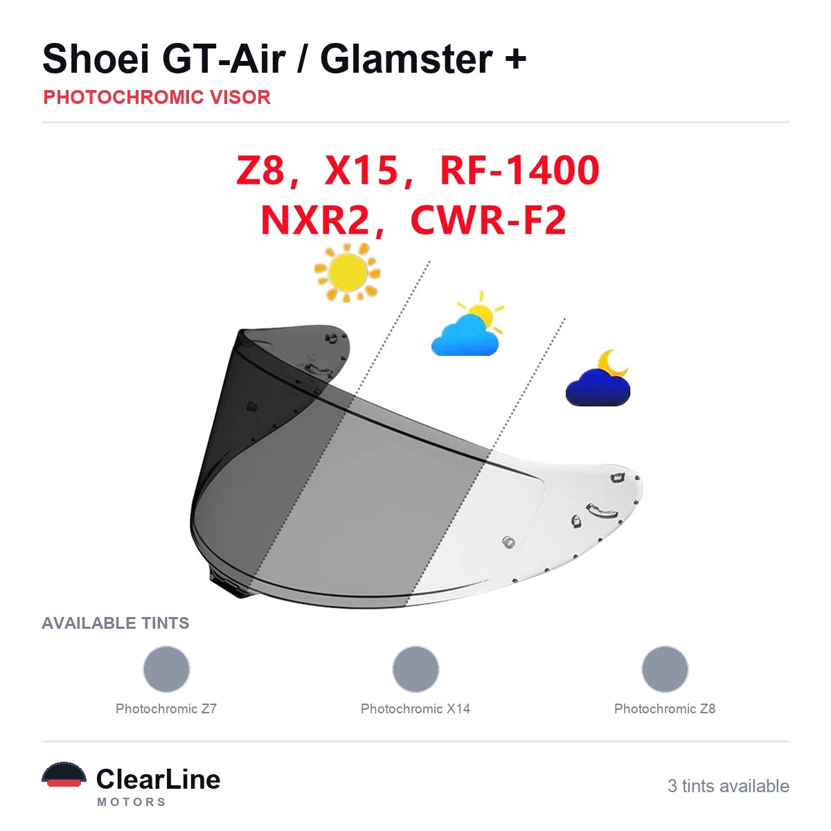 Shoei Glamster / GT-Air / J-Cruise / J.O & more Photochromic Visor