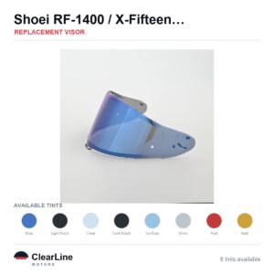 Shoei RF-1400 / X-Fifteen / Z-8 Replacement Visor — Iridium, Smoke, Clear Tints