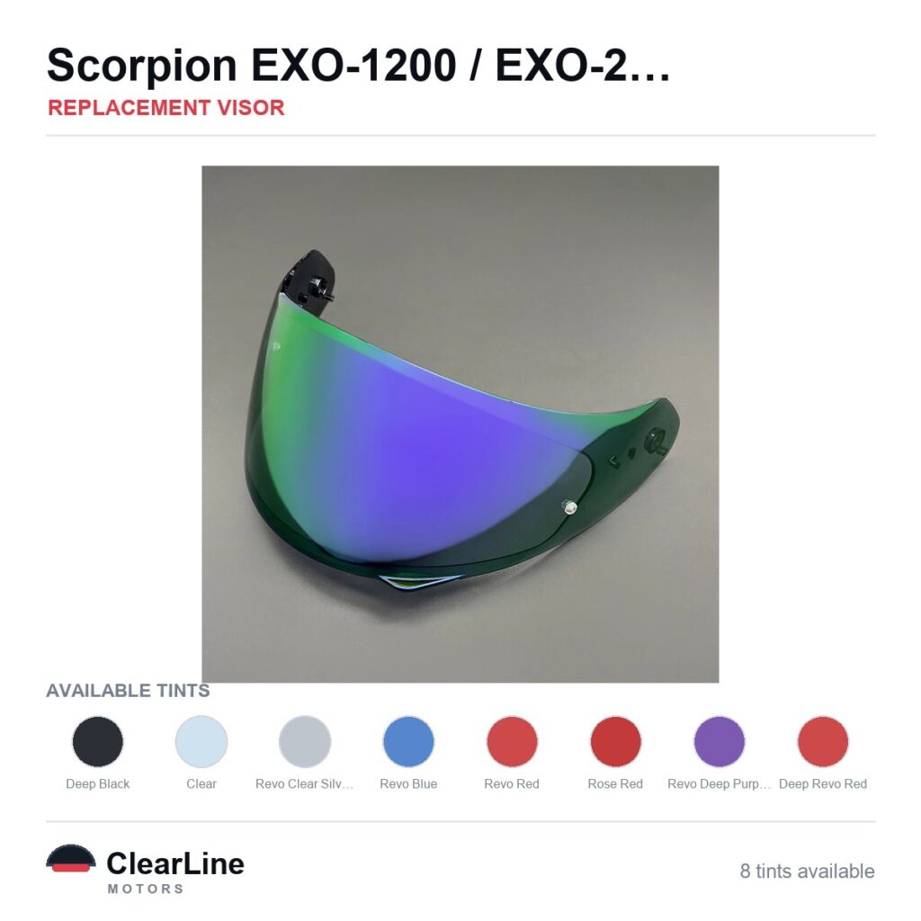 Scorpion EXO-1200 / EXO-2000 Air / EXO-390 / EXO-410 & more Replacement Visor — Iridium, Smoke, Clear Tints
