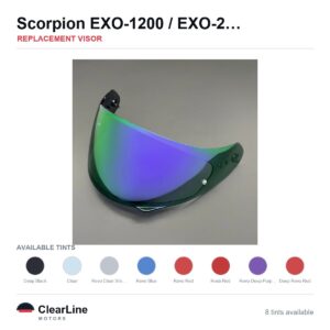 Scorpion EXO-1200 / EXO-2000 Air / EXO-390 / EXO-410 & more Replacement Visor — Iridium, Smoke, Clear Tints