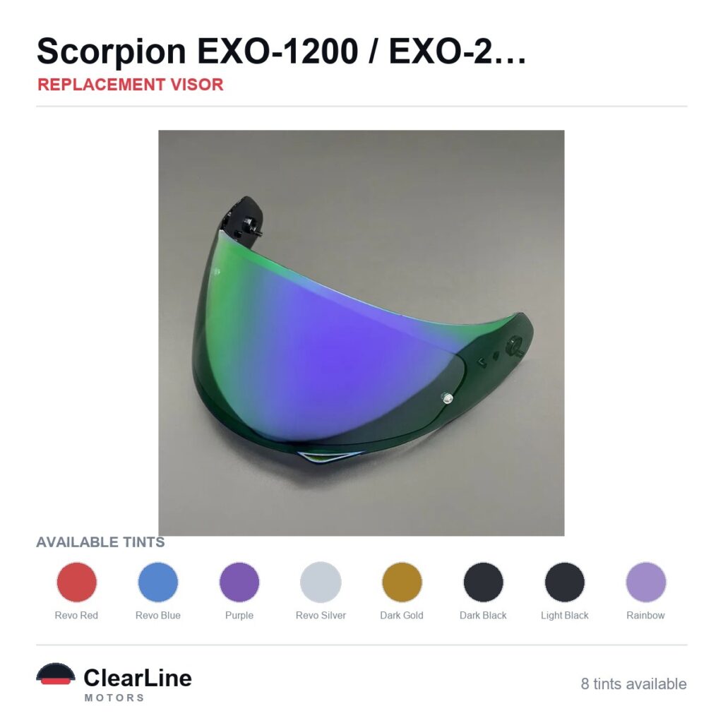 Scorpion EXO-1200 / EXO-2000 / EXO-390 / EXO-410 & more Replacement Visor — Iridium, Smoke, Clear Tints
