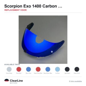 Scorpion Exo 1400 Carbon / Exo 520 / R1 Air Replacement Visor — Iridium, Smoke, Clear Tints