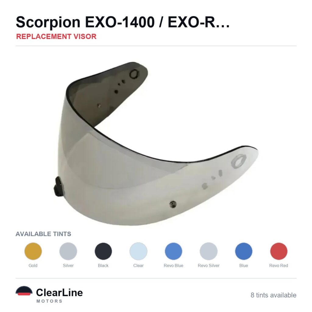 Scorpion EXO R1 Air / EXO-1400 / EXO-R520 Replacement Visor — Iridium, Smoke, Clear Tints