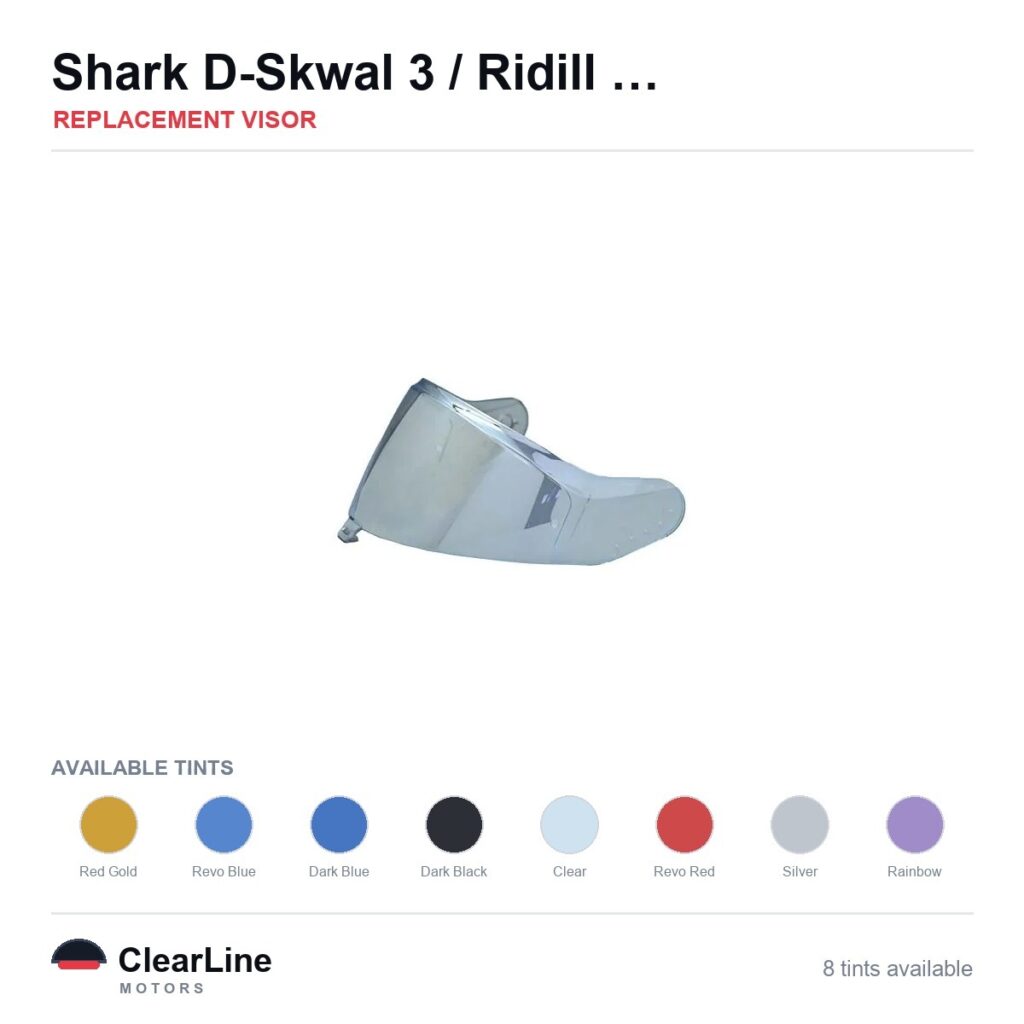 Shark D-Skwal 3 / Ridill 2 / Skwal i3 / VZ 400 Replacement Visor — Iridium, Smoke, Clear Tints