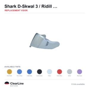 Shark D-Skwal 3 / Ridill 2 / Skwal i3 / VZ 400 Replacement Visor — Iridium, Smoke, Clear Tints
