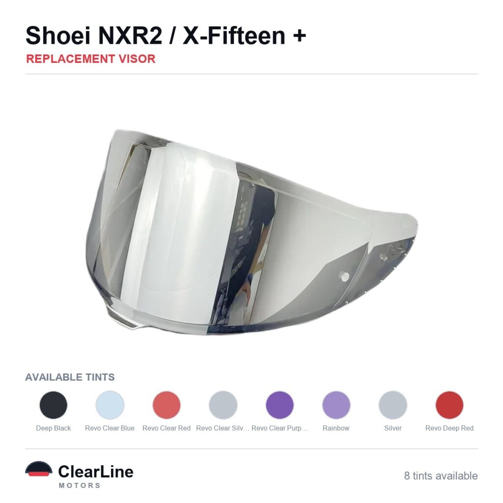 Shoei NXR2 / X-Fifteen / Z-8 Replacement Visor — Iridium, Smoke, Clear Tints