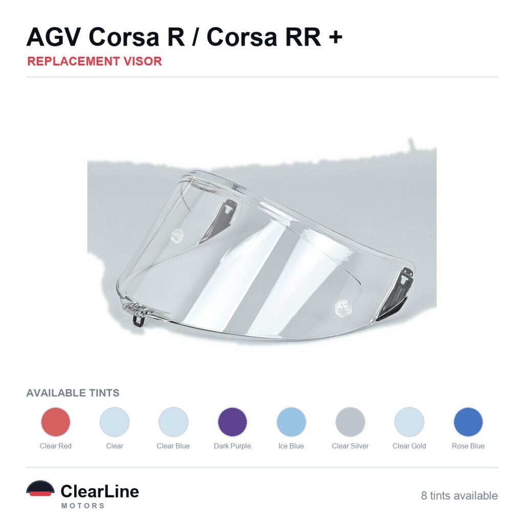 AGV Corsa R / Corsa RR / Pista GP R / Pista GP RR & more Replacement Visor — Iridium, Smoke, Clear Tints