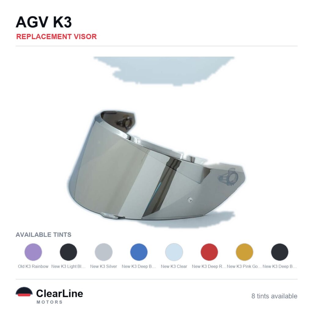 AGV K3 Replacement Visor — Iridium, Smoke, Clear Tints