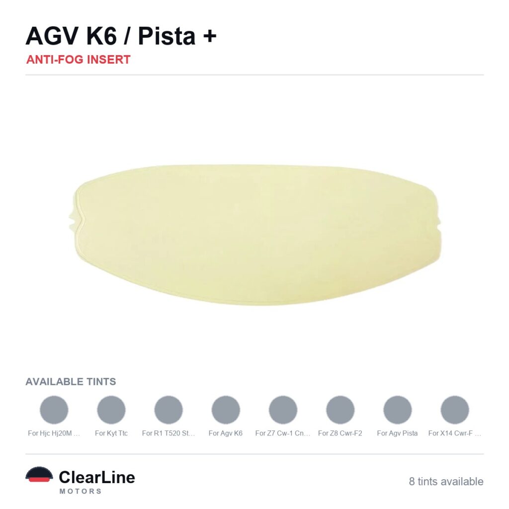 AGV K6 / Pista / Arai RX-7X / HJC C70 & more Anti-Fog Insert — Stops Visor Fogging