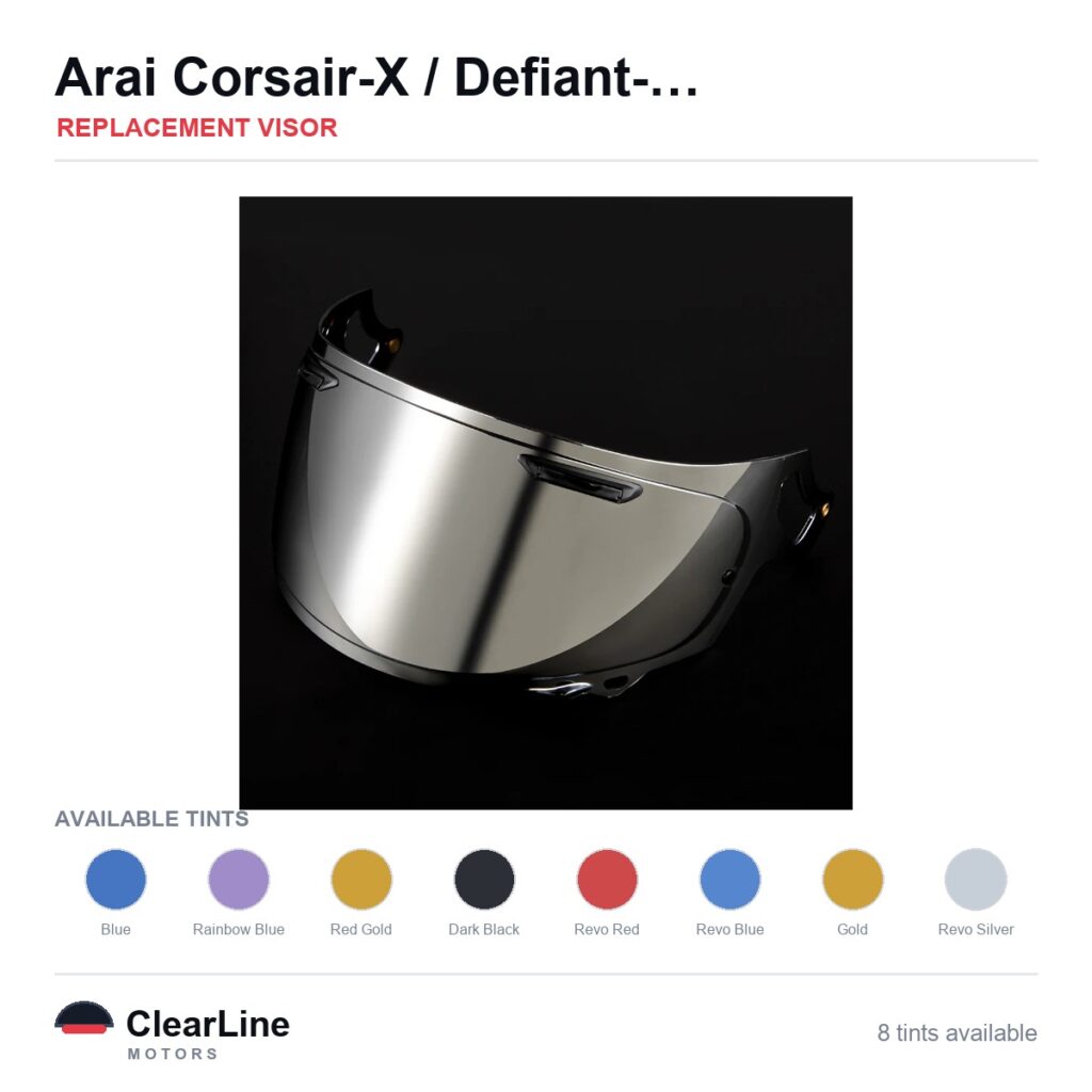 Arai Corsair-X / Defiant-X / Neo XD / Quantum-X & more Replacement Visor — Iridium, Smoke, Gold Tints