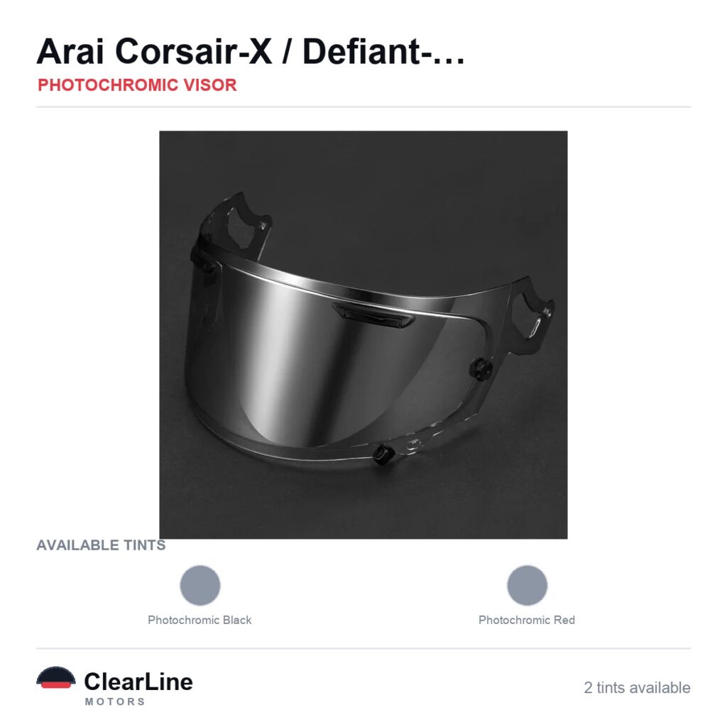 Arai Corsair-X / Defiant-X / Quantum-X / Rapide-Neo & more Photochromic Visor — Auto-Tint Day & Night