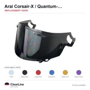 Arai Corsair-X / Quantum-X / Regent-X / RX-7V & more Replacement Visor — Smoke, Clear, Gold Tints