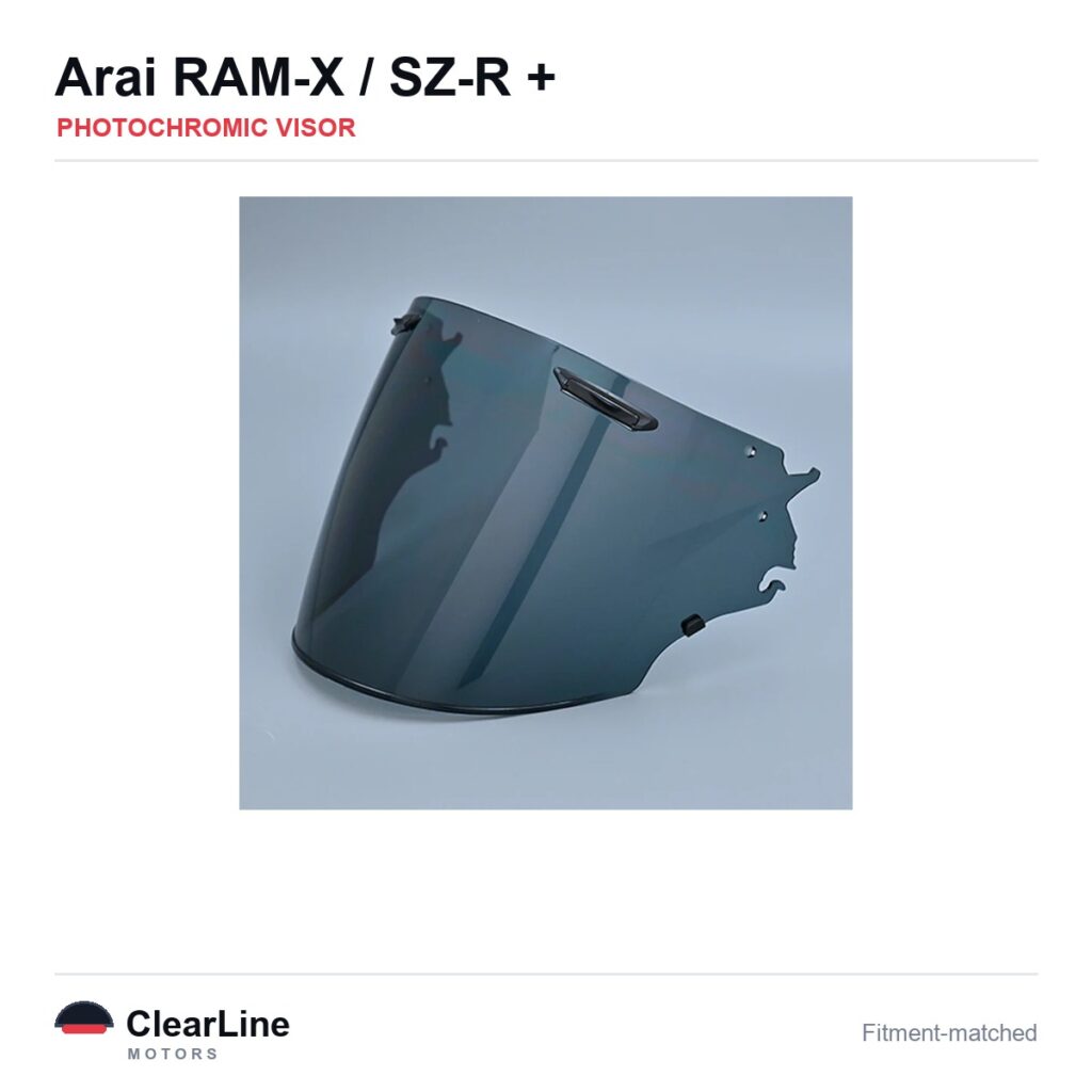 Arai RAM-X / SZ-R Evo / SZ-R VAS / SZ-R & more Photochromic Visor — Auto-Tint Day & Night