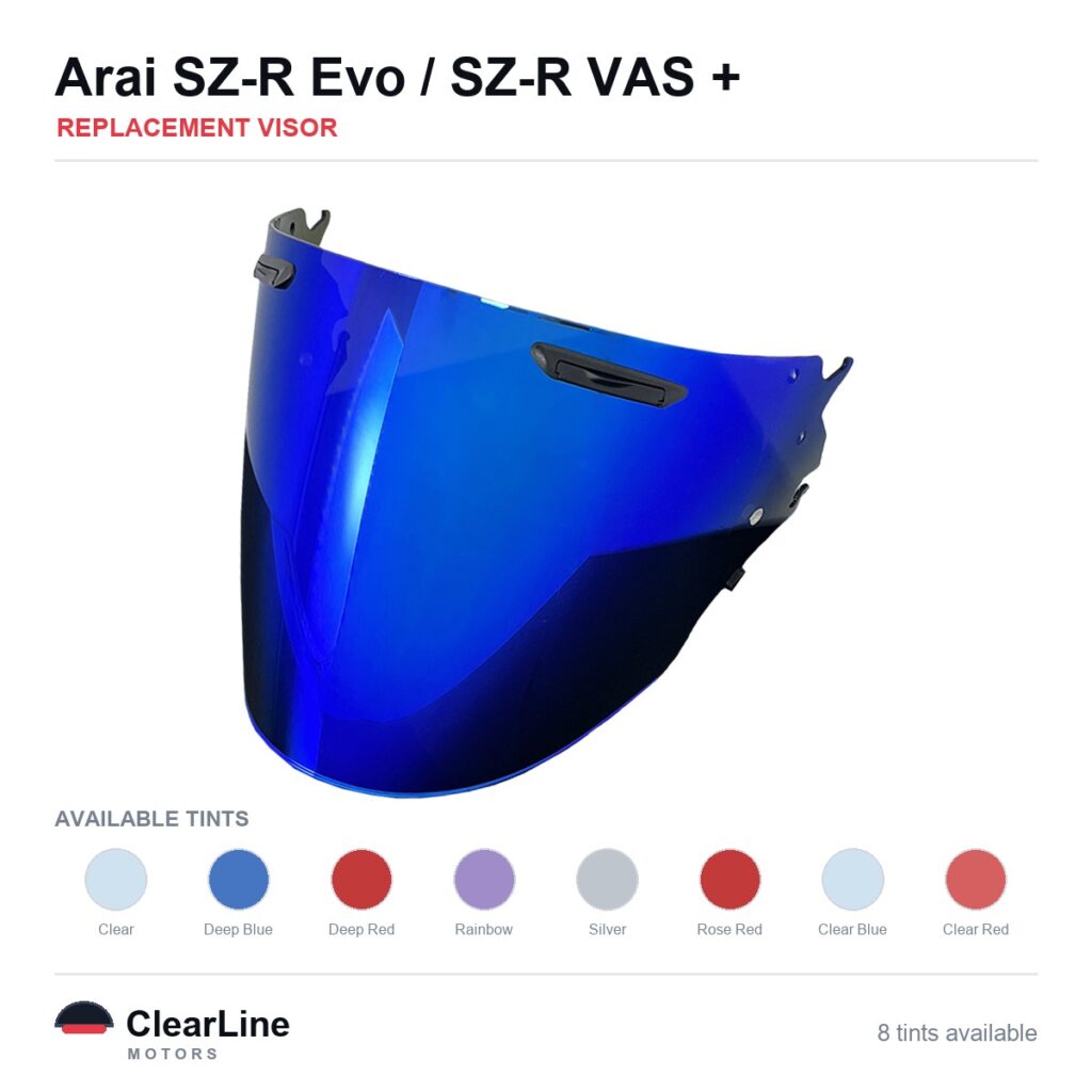 Arai SZ-R Evo / SZ-R VAS / VZ-Ram Replacement Visor — Iridium, Smoke, Clear Tints