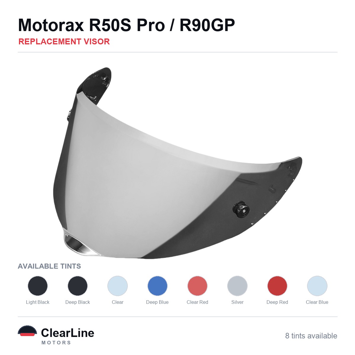 Motorax R50S Pro / R90GP Replacement Visor — Smoke, Clear, Silver Tints