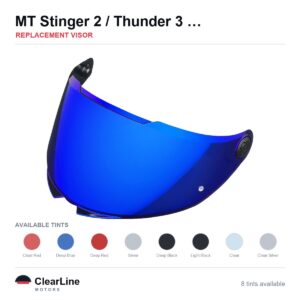 MT Stinger 2 / Thunder 3 Pro / Thunder 4 SV / Thunder 4 Replacement Visor — Smoke, Clear, Silver Tints