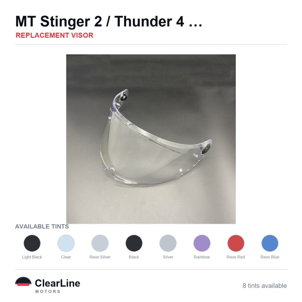 MT Stinger 2 / Thunder 4 SV Replacement Visor — Smoke, Clear Tints