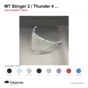 MT Stinger 2 / Thunder 4 SV Replacement Visor — Smoke, Clear Tints