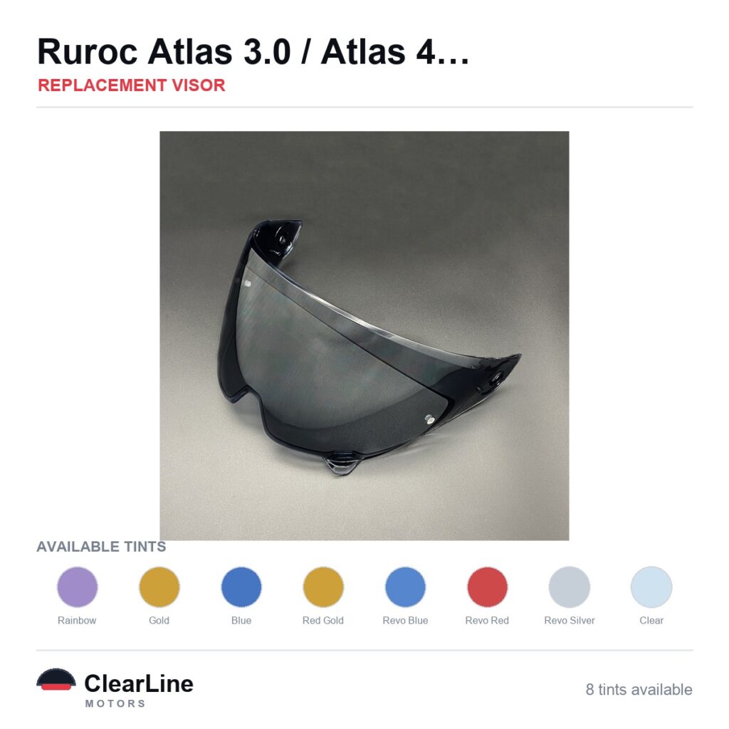 Ruroc Atlas 3.0 / Atlas 4.0 Replacement Visor — Iridium, Smoke, Clear Tints