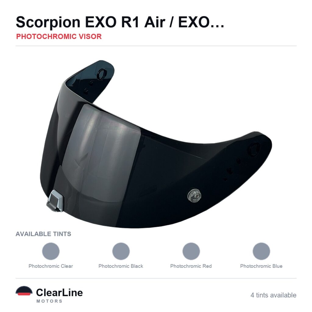 Scorpion EXO R1 Air / EXO-R1 EVO / ST1400 / T520 Photochromic Visor — Auto-Tint Day & Night