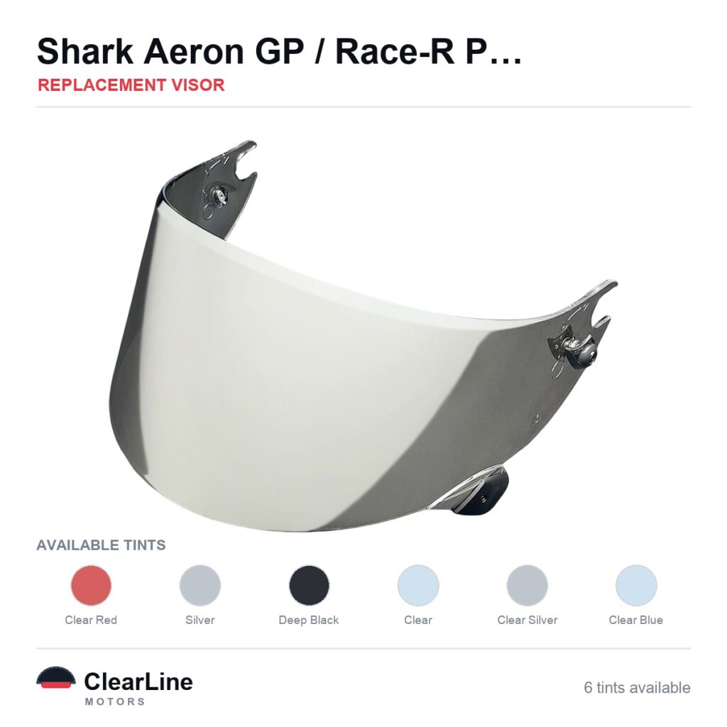 Shark Aeron GP / Race-R Pro Carbon / Race-R Pro GP Replacement Visor — Smoke, Clear, Silver Tints
