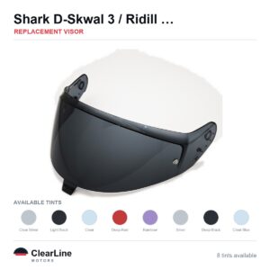 Shark D-Skwal 3 / Ridill 2 / Skwal i3 Replacement Visor — Iridium, Smoke, Clear Tints