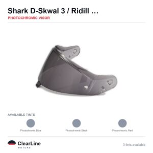 Shark D-Skwal 3 / Ridill 2 / Skwal i3 / VZ 400 Photochromic Visor — Auto-Tint Day & Night