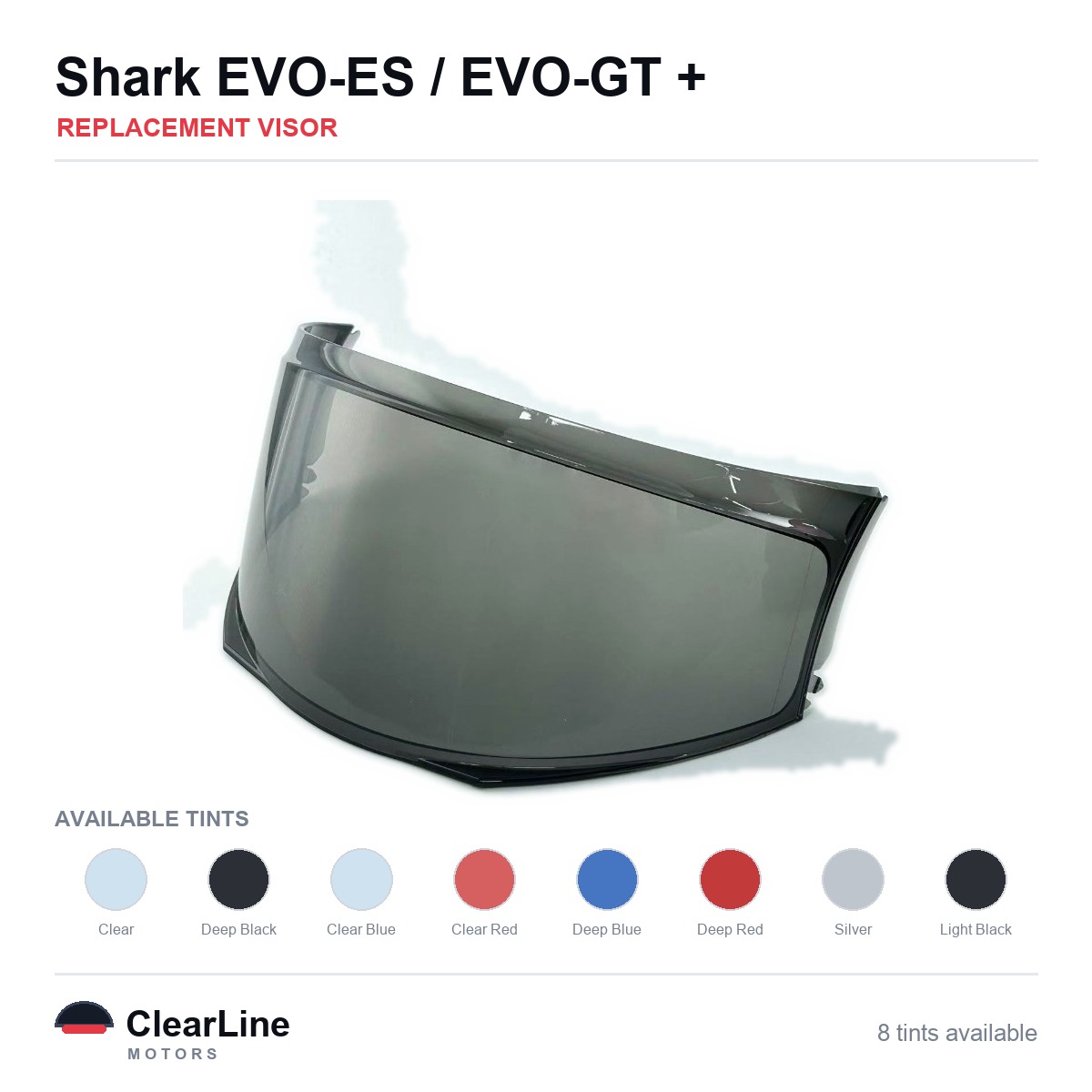 Shark EVO-ES / EVO-GT / EVO-ONE 2 / EVO-ONE Replacement Visor — Smoke, Clear, Silver Tints