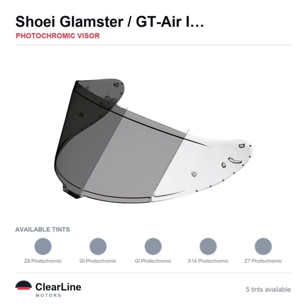 Shoei Glamster / GT-Air II / GT-Air / Neotec & more Photochromic Visor — Auto-Tint Day & Night
