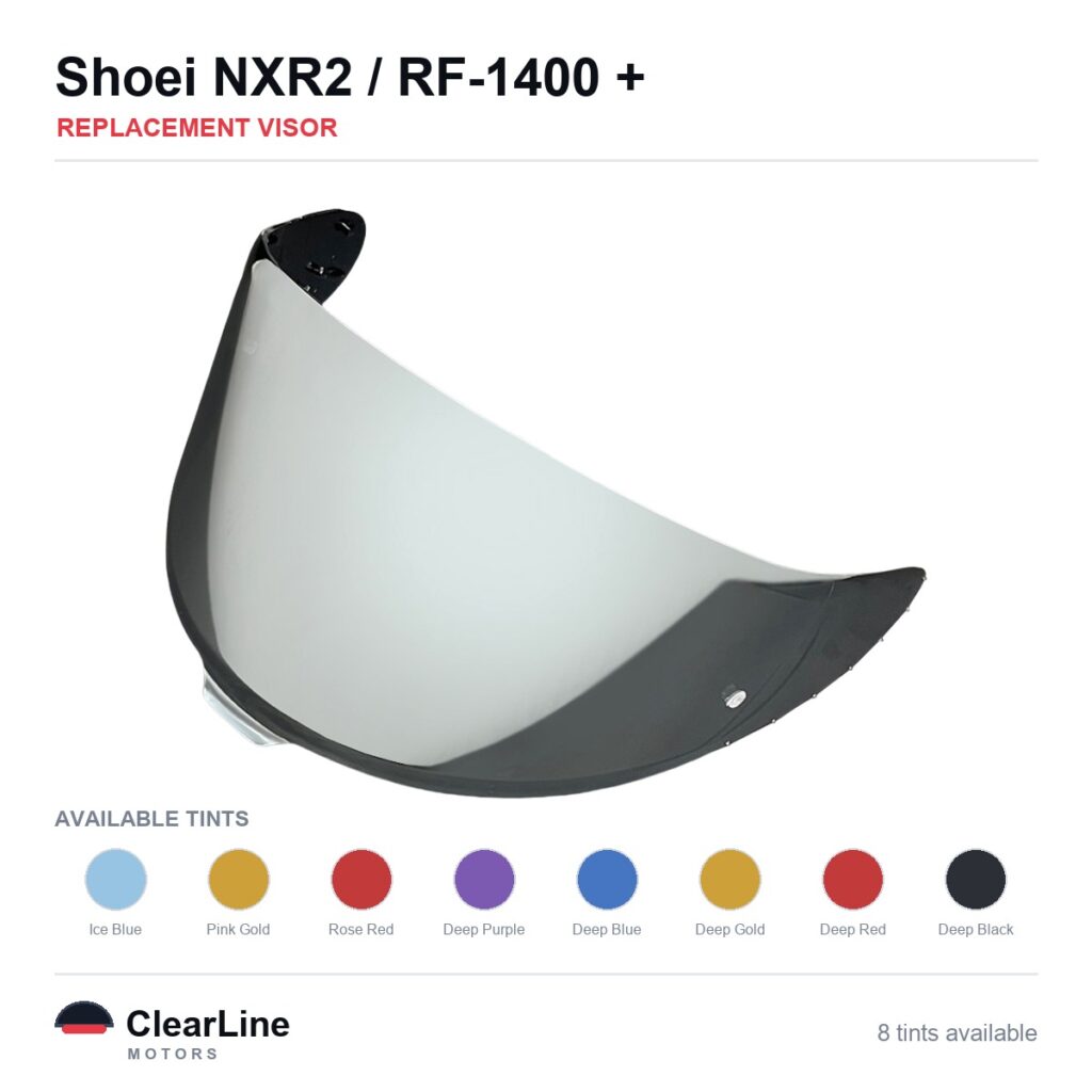 Shoei NXR2 / RF-1400 / X-Fifteen / X-SPR Pro & more Replacement Visor — Smoke, Clear, Gold Tints